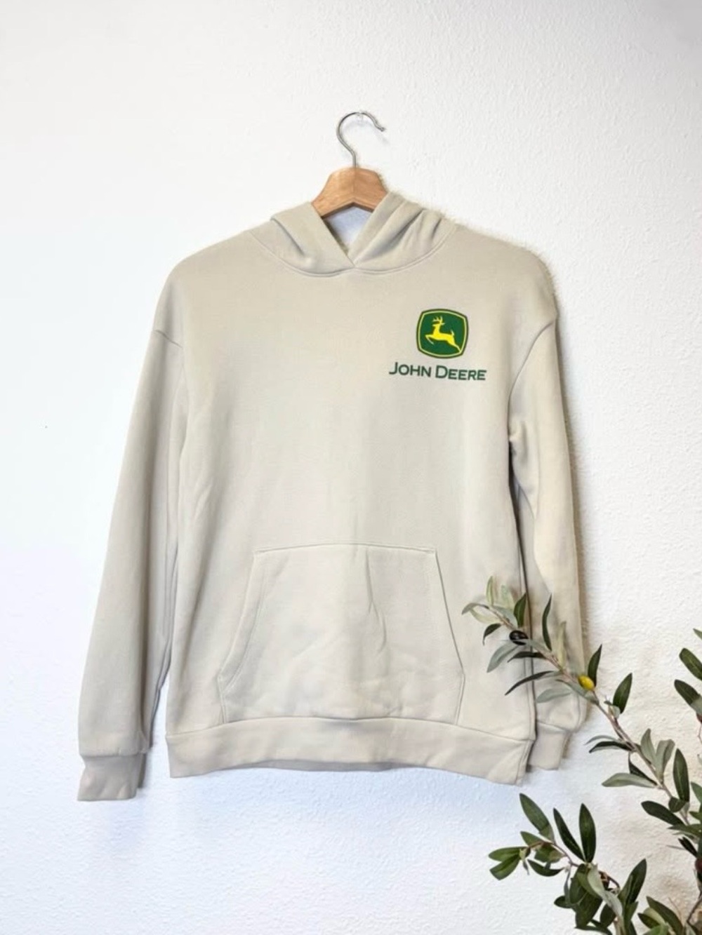 John Deere Hoodie | Size Large (Youth L / Fits Small) | Beige Pullover
